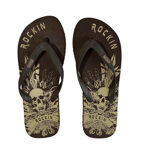Rockin Brown Men's Sandals Skull Flip Flops Beach Pool